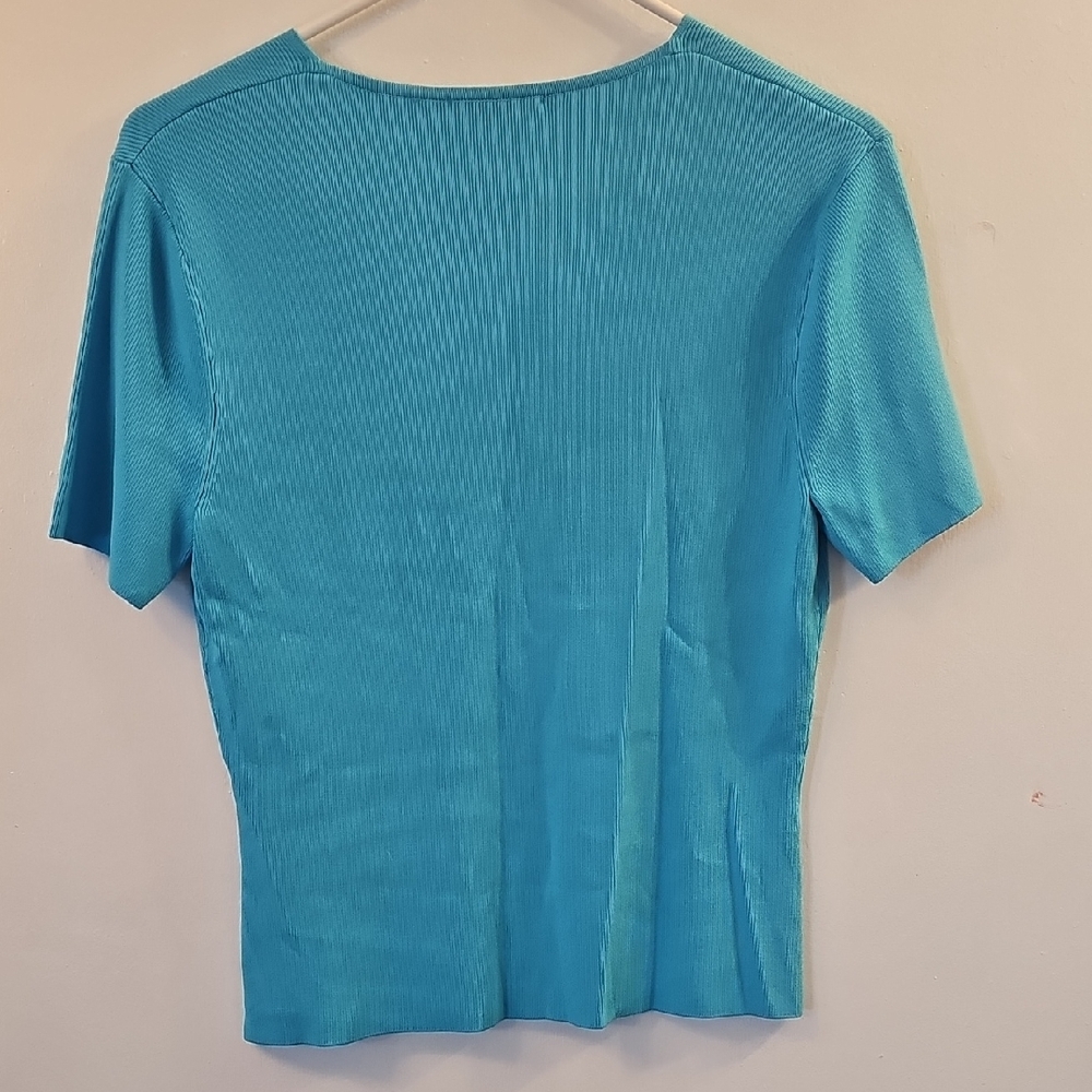 Blue Ribbed V-Neck Top - Picture 5 of 7